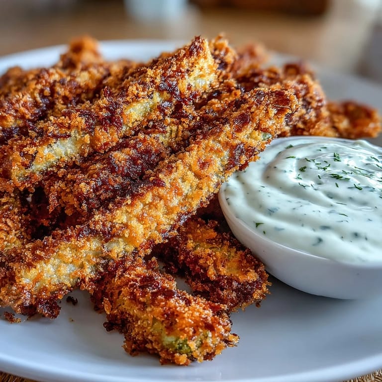 Tangy dill pickle fries, perfectly crispy, ready for dipping in zesty mayo.
