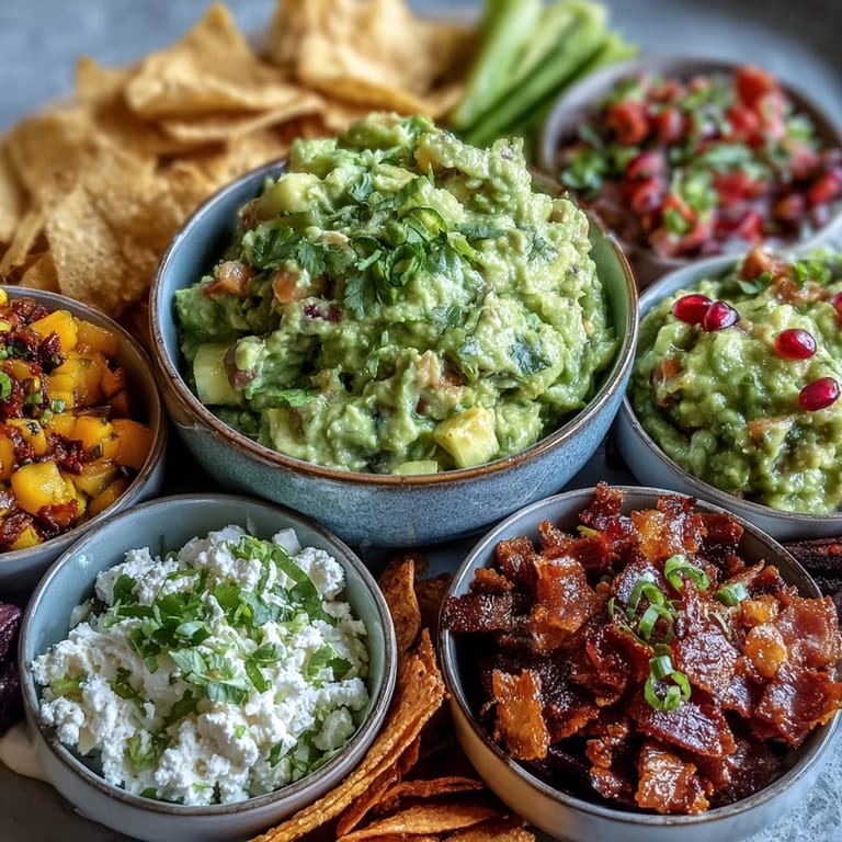 Festive guacamole bar offering a customizable experience with assorted flavorful toppings.