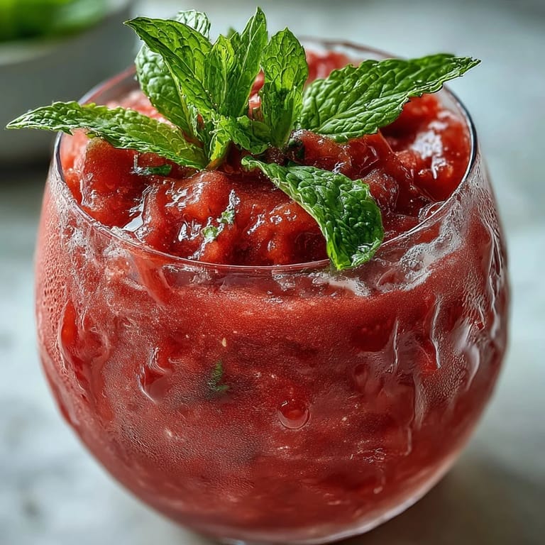 Refreshing Watermelon Mint Frosé: a cool, frozen pink drink, perfect for summer.