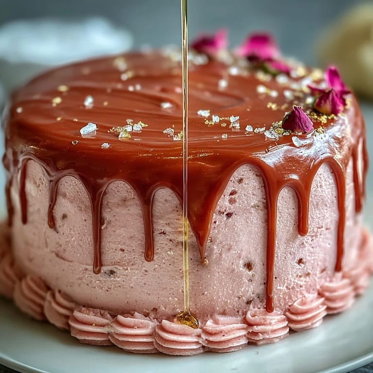 Glistening Bridal Shower Rosé Velvet Cake, a sweet, decadent centerpiece for celebration.