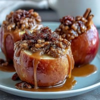 Crisp apple slices drizzled with peanut butter and topped with crunchy granola for a wholesome, sweet snack.