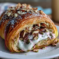 Flaky sourdough rolls filled with almond cream, golden and dusted with powdered sugar for a bakery-style treat.