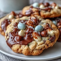Soft and chewy Cadbury Mini Egg Easter chocolate chip cookies with colorful candy crunch, perfect for spring celebrations and sharing with friends.
