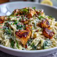Lemon Orzo with Chicken and Spinach: a bright, creamy one-pan dinner with tender chicken, fresh spinach, and zesty lemon.
