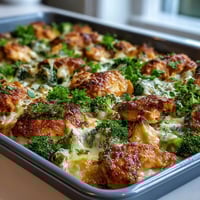Golden, bubbly cheddar melted over ranch-seasoned chicken breasts and crisp-tender broccoli on a sheet pan.