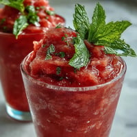 Vibrant Watermelon Mint Frosé: icy slush swirled with fresh mint garnish.